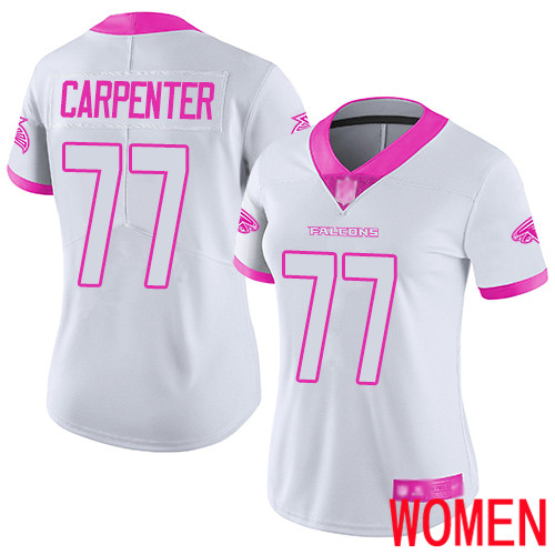 Atlanta Falcons Limited White Pink Women James Carpenter Jersey NFL Football #77 Rush Fashion